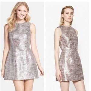 French Connection Tweed Metallic Silver Sleeveless Shift Dress Size 2